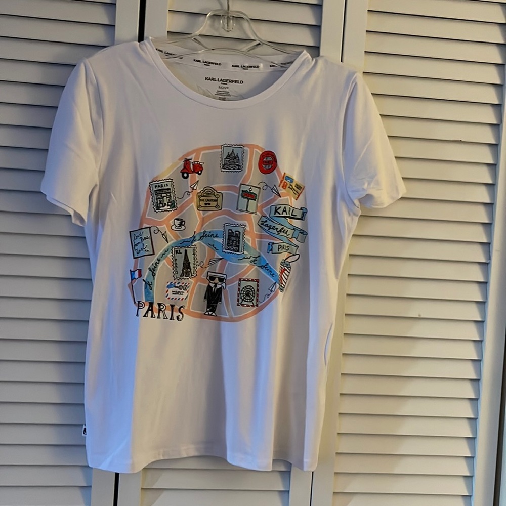 Karl Lagerfeld White Paris Themed Tee Shirt